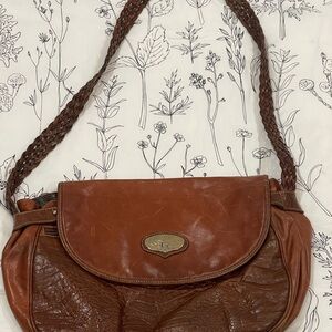 Chic Brown Leather‎ Crescent Shoulder Bag